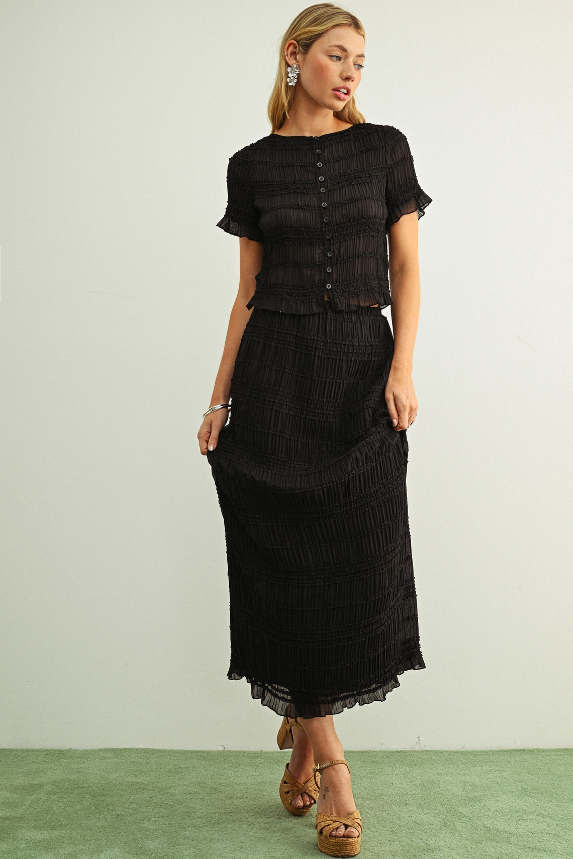 Chiffon Panel Detail Skirt - Black