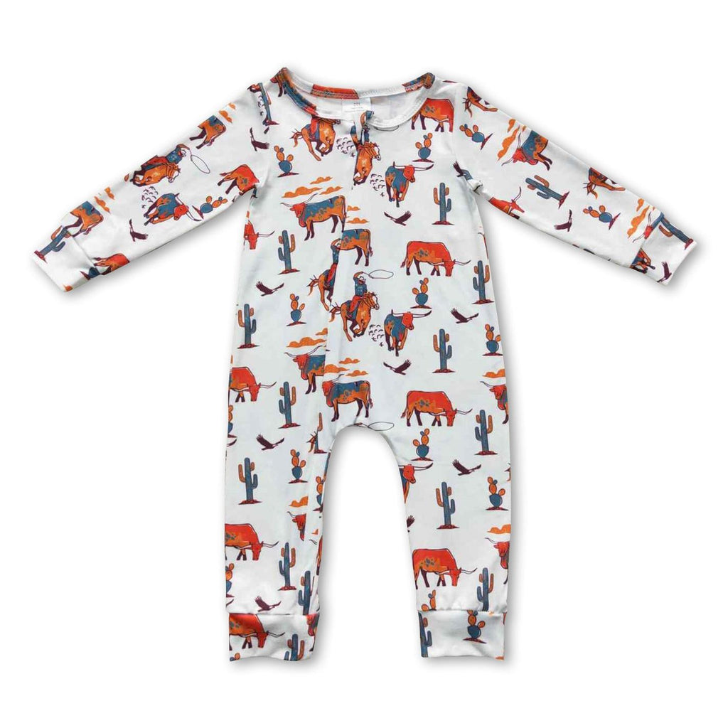 WESTERN PRINT LONG SLEEVE ROMPER - MULTI