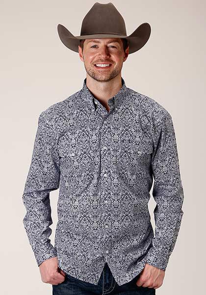 MENS L/S SHIRT   AMARILLO ALLOVER PRINT 2PKTS BUTTON  1380 CRYSTAL MEDALLION