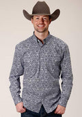 MENS L/S SHIRT   AMARILLO ALLOVER PRINT 2PKTS BUTTON  1380 CRYSTAL MEDALLION