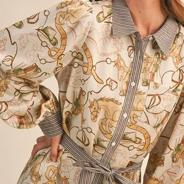 Exclusive Mixed Print Button Down Mini Dress - EGGSHELL MULTI
