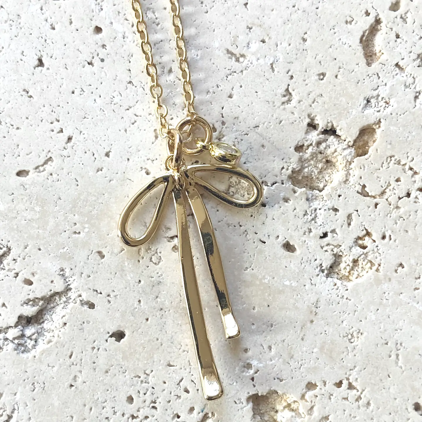 Melted Droopy Ribbon Bow Charm Necklace Trendy