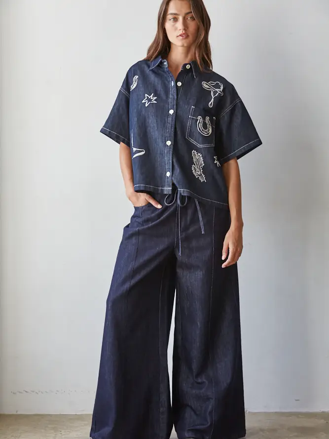 Woven Cotton Polyester Lyocell Denim Embroidered