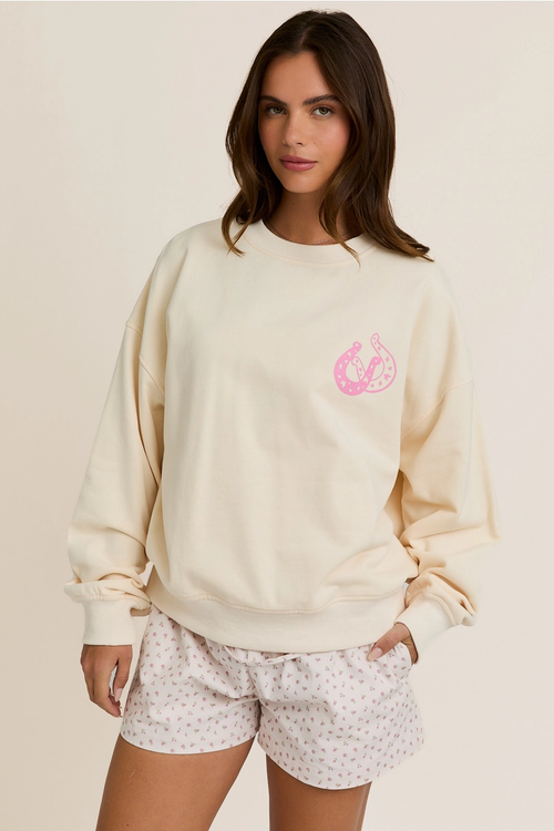 "Coastal Cowgirl" Printed Crew Neck Oversized Sweatshirt