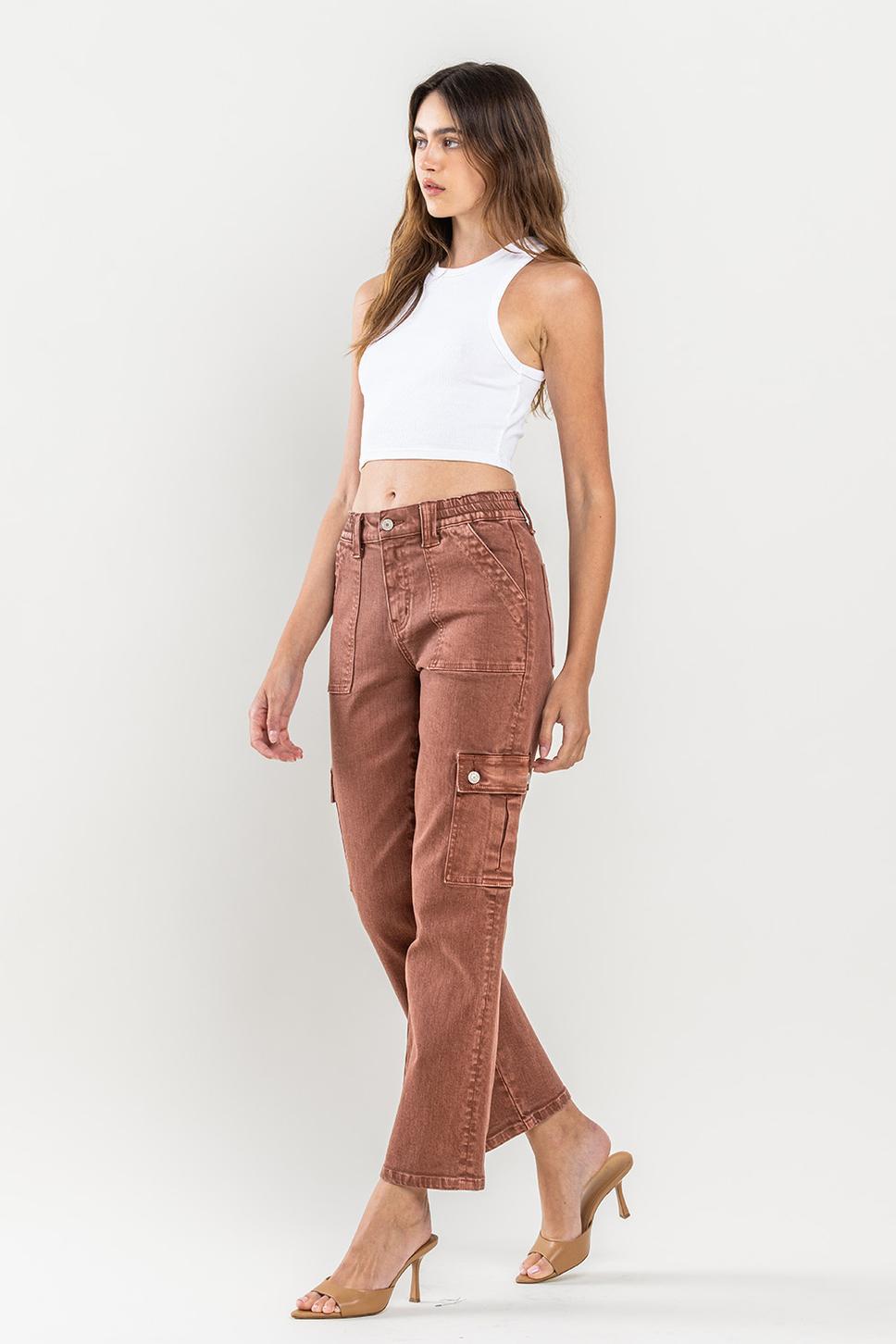 HIGH RISE STRAIGHT CARGO PANT | RED BRICK