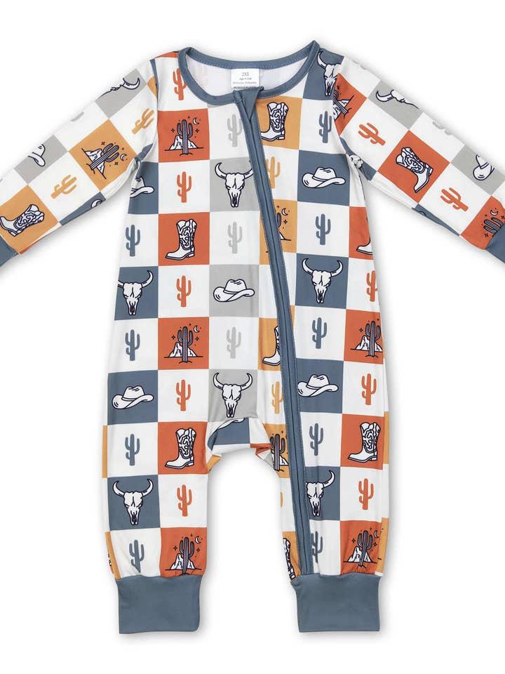 Checker w/ Western Pattern Baby Romper .