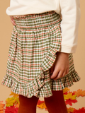 Girls Classic Dusty Olive Houndstooth Smocked Ruffle Skort