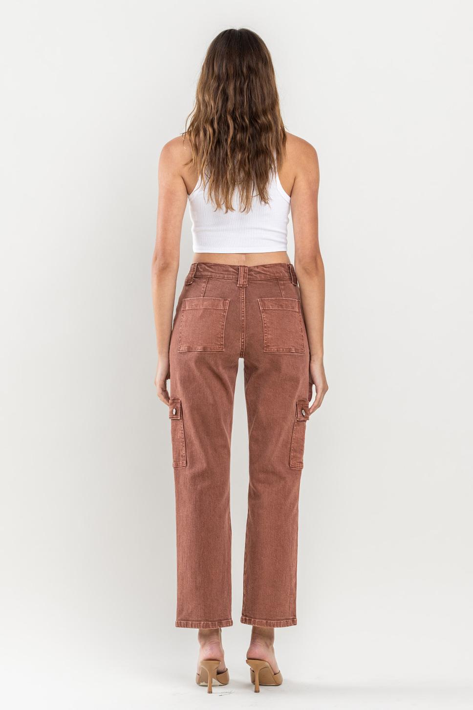 HIGH RISE STRAIGHT CARGO PANT | RED BRICK