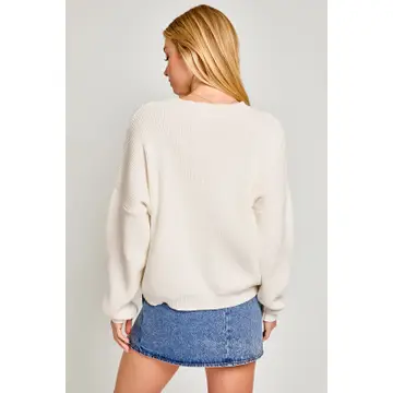 Round Neck Over Sized Sweater Top - IVORY