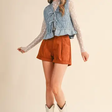 Quilted Printed Denim Ruffle Trim - LIGHT DENIM