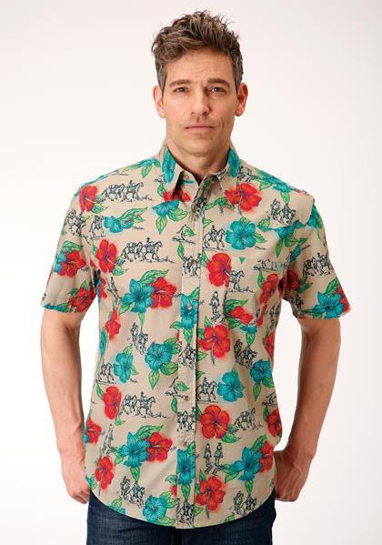 MENS S/S SHIRT PERFORMANCE Y/D ALLOVER PRINT - SNAP 01056 TRAIL RIDE TROPICAL 03-002-0064-0366 MU