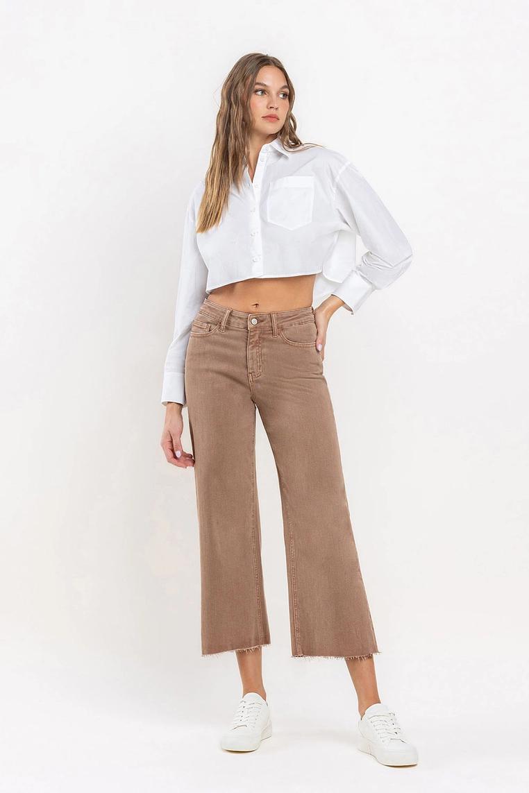 High Rise Crop Wide Leg Jeans - Chocolate Malt