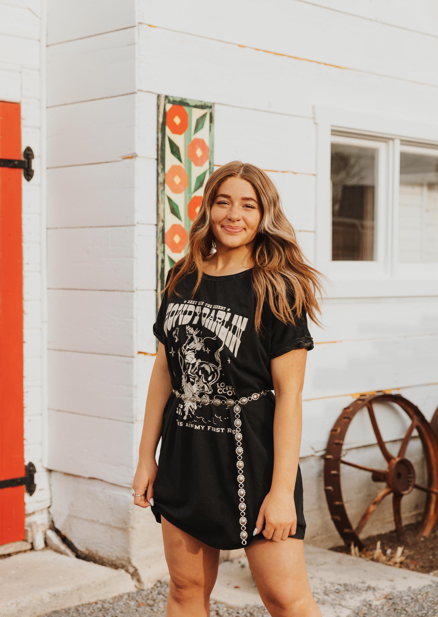 HELLO DARLIN' GRAPHIC DRESS - MINERAL WASH BLACK