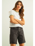 Color Combo Waffle Fabric Top - WHITE/SAGE
