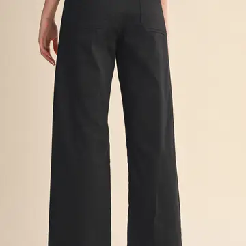 High Waist Wide Leg Pants with Whip Stitch Trim - BLACK