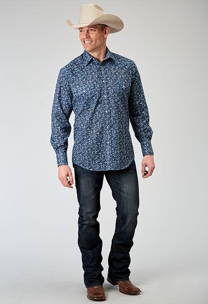MENS L/S SHIRT SNAP PRINT DITSY FLORAL PRINT - 01-001-0179-0350