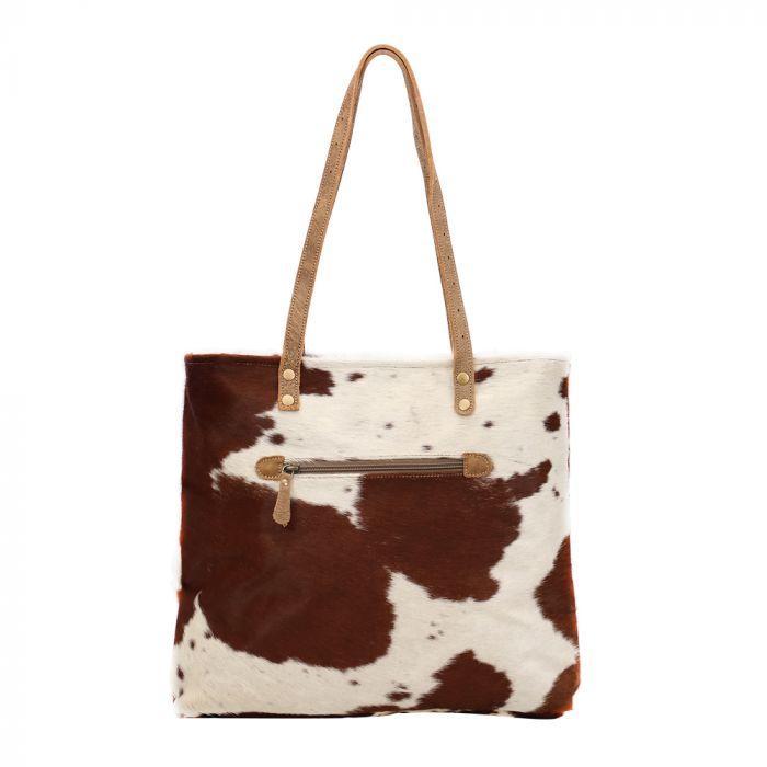 Myra CARAMEL FRONT POCKET HAIRON TOTE BAG - S-1428