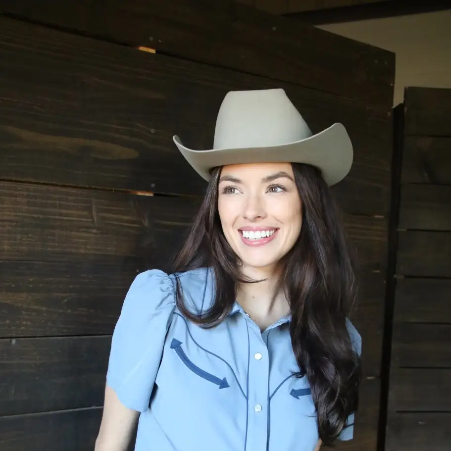Denim Blue and Navy Pearl Snap Western Blouse