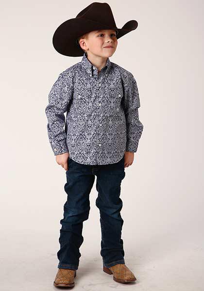BOYS L/S SHIRT   AMARILLO BTN AC ALLOVER PRINTS  1380 CRYSTAL MEDALLION