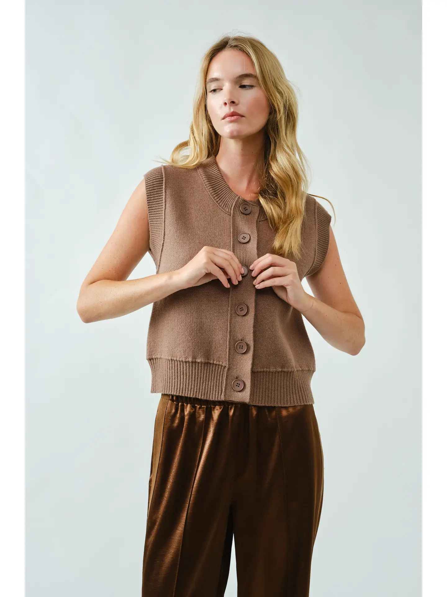 Super Soft Basic Vest Cardigan - TOFFEE