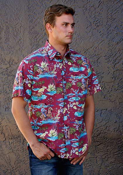 MENS S/S SHIRT  TIN HAUL Y/D ALLOVER PRINT -SNAP  00621 HAWAIIAN RODEO PRINT  10-002-0064-0341