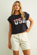 USA Floral Patchwork Front T Shirts