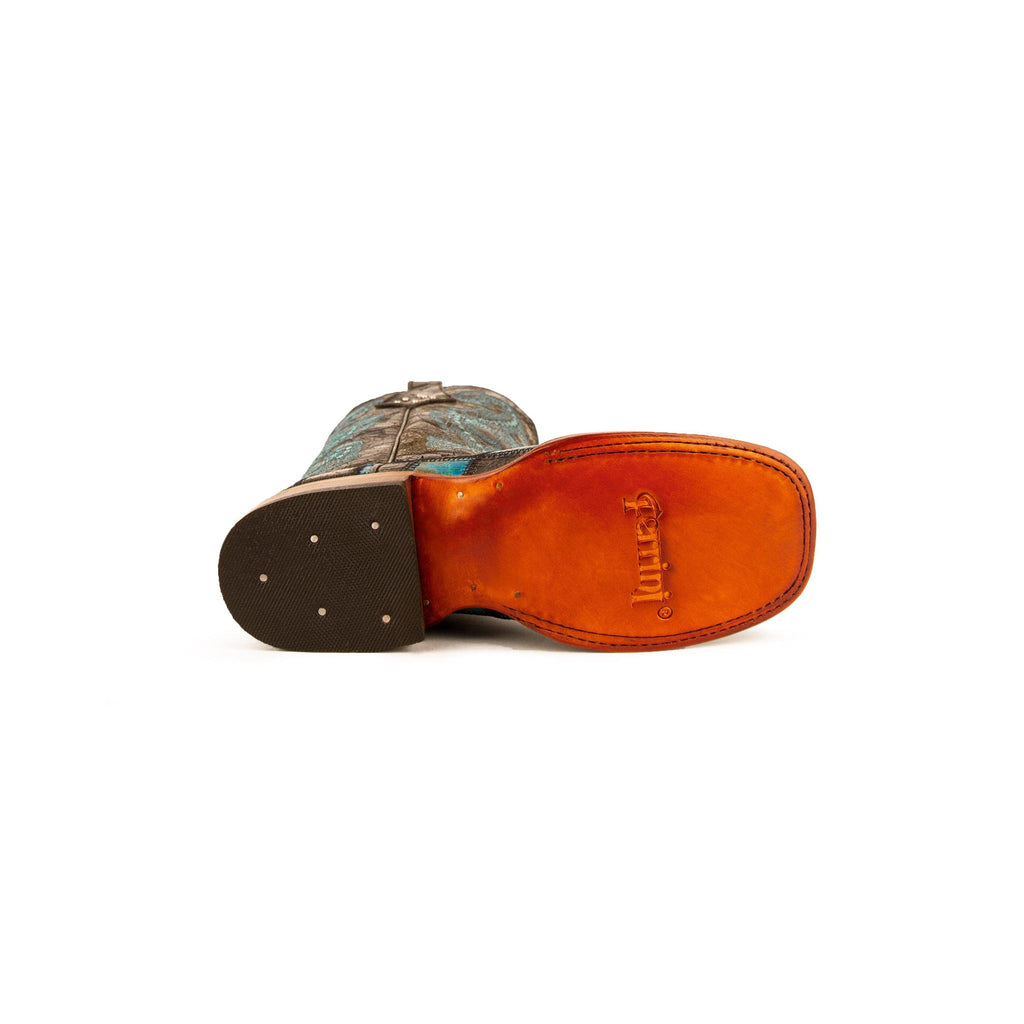 Ladies Patchwork Blk/Teal S-Toe