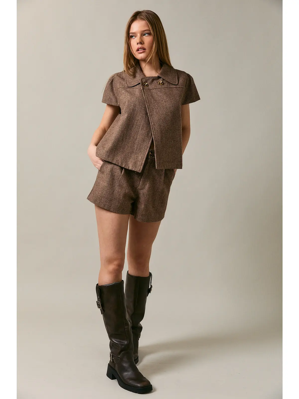 Houndstooth Mid-Rise Shorts