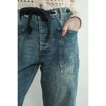 Barrel Denim Pants with Eyelet Waist