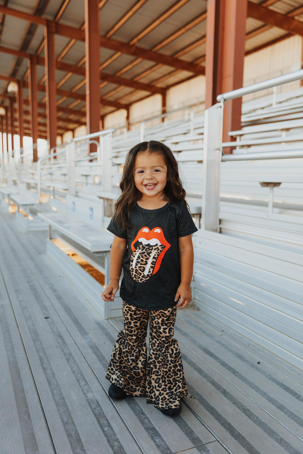 ROLLING STONES TOP - LEOPARD BELL BOTTOM PANT SET