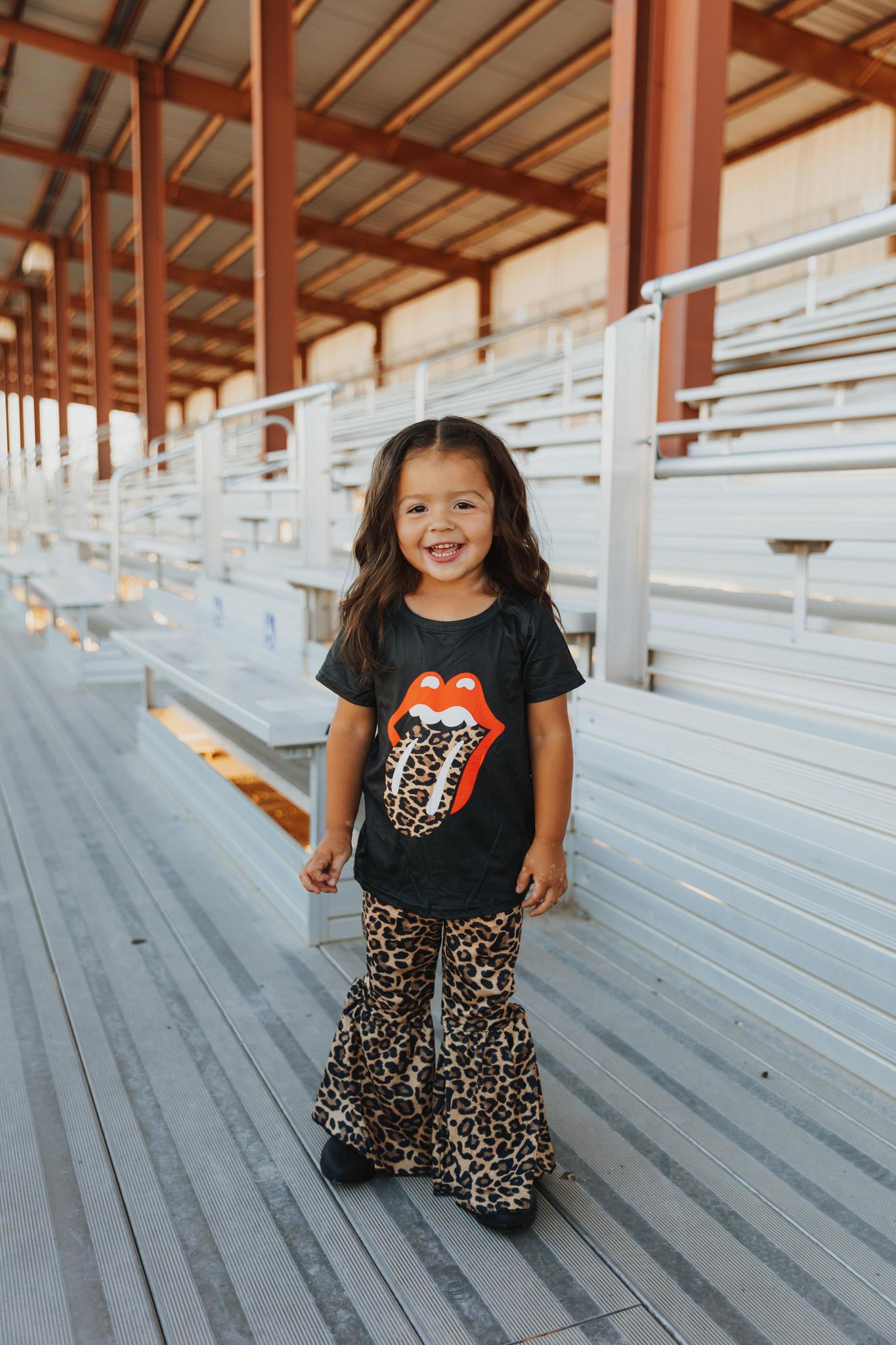 ROLLING STONES TOP - LEOPARD BELL BOTTOM PANT SET