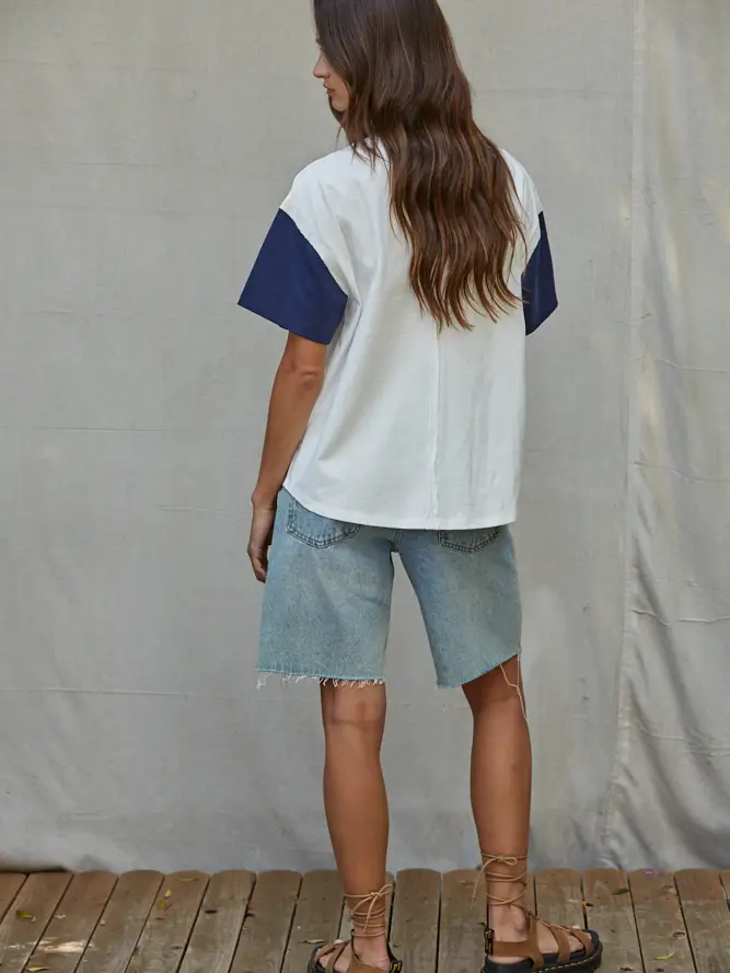 Knit Cotton Short Sleeve Button Down Baseball Shirt - NAVY