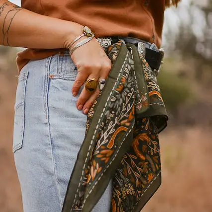 Western Harvest in Deep Juniper Silk Wild Rag Scarf