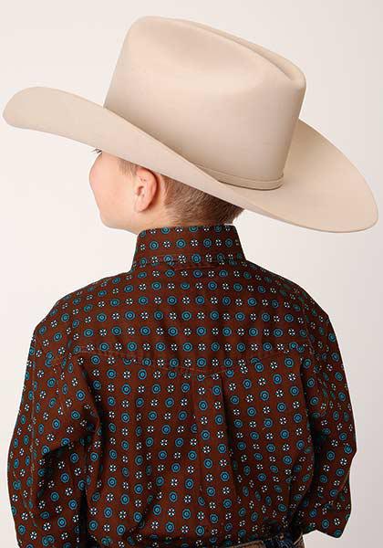 BOYS L/S SHIRT   AMARILLO BTN AC ALLOVER PRINTS  1376 CHOCOLATE AGAVE FOULARD