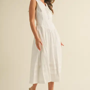 Doll Collar Lace Trim Midi Dress - OFF WHITE