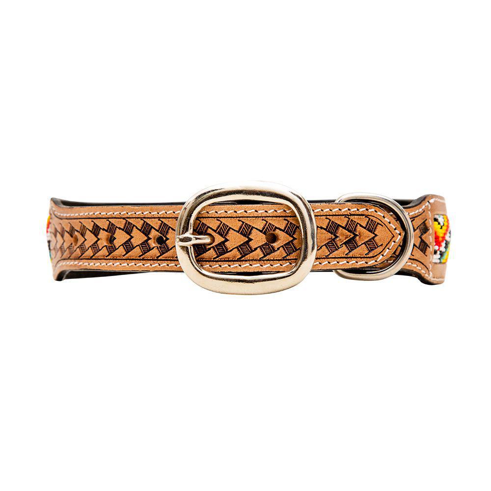 Bonjour Hand-Tooled Beaded Dog Collar S-6885