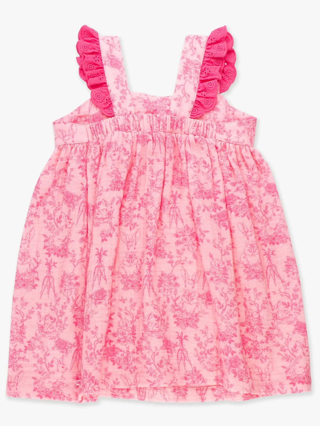 Girls Pink Cottontail Toile Cotton Gauze Flutter Bow Woven Dress