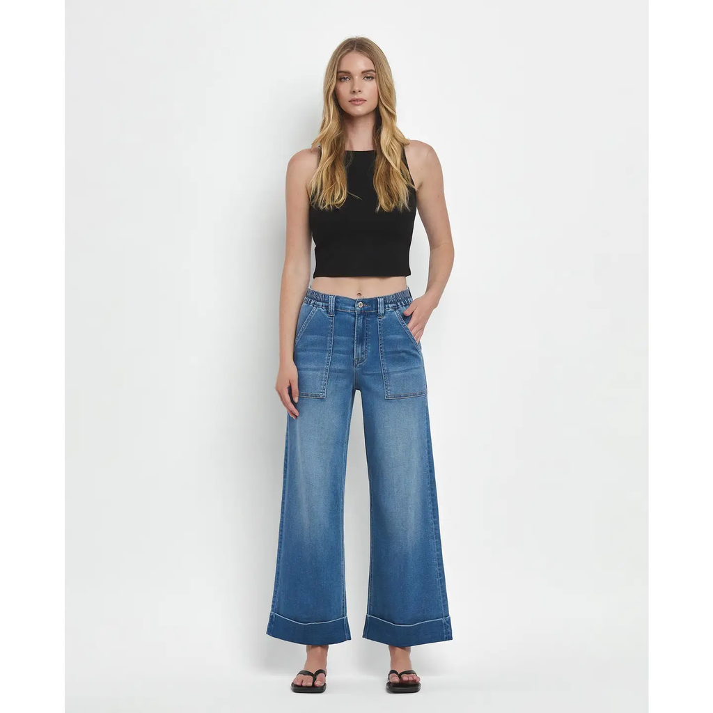 High Rise Double Cuffed Baggy Wide Jeans | Enviably