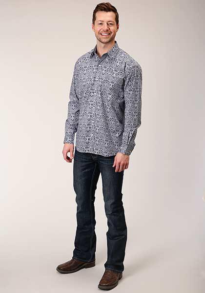 MENS L/S SHIRT   AMARILLO ALLOVER PRINT 1POCKET BUTTON  1380 CRYSTAL MEDALLION  03-001-0326-0177