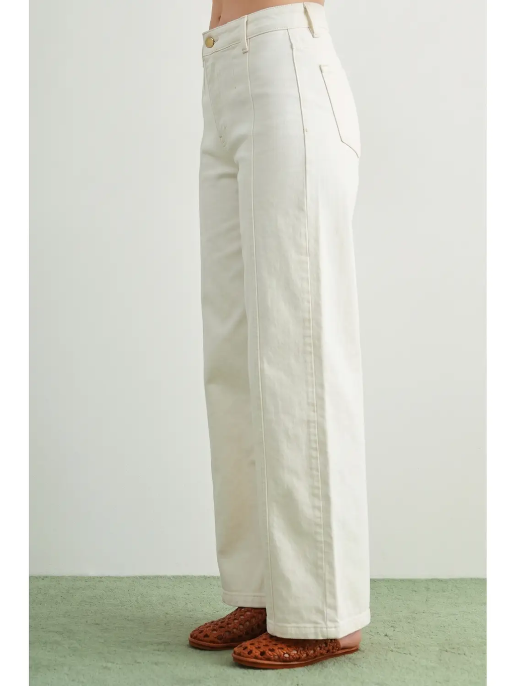 Washed Color Stretch Pants - WHITE