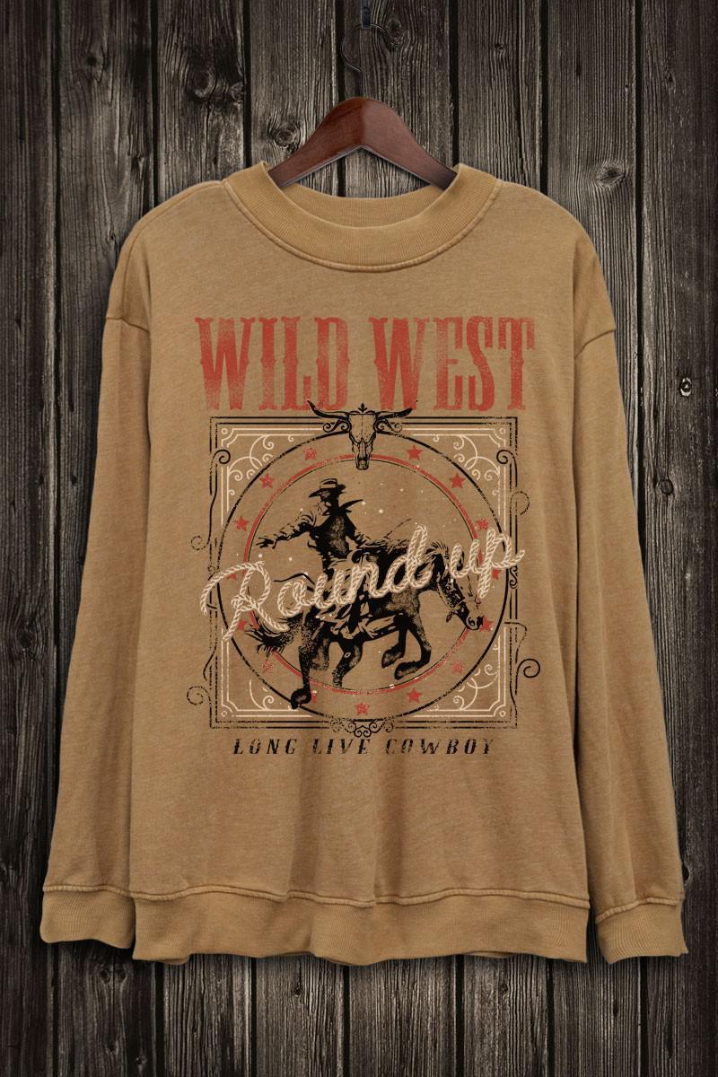 WILD WEST LONG LIVE COWBOY LONG SLEEVE SWEATSHIRT - MINERAL MUSTARD