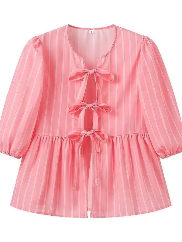 Tie Front Blouse - Pink
