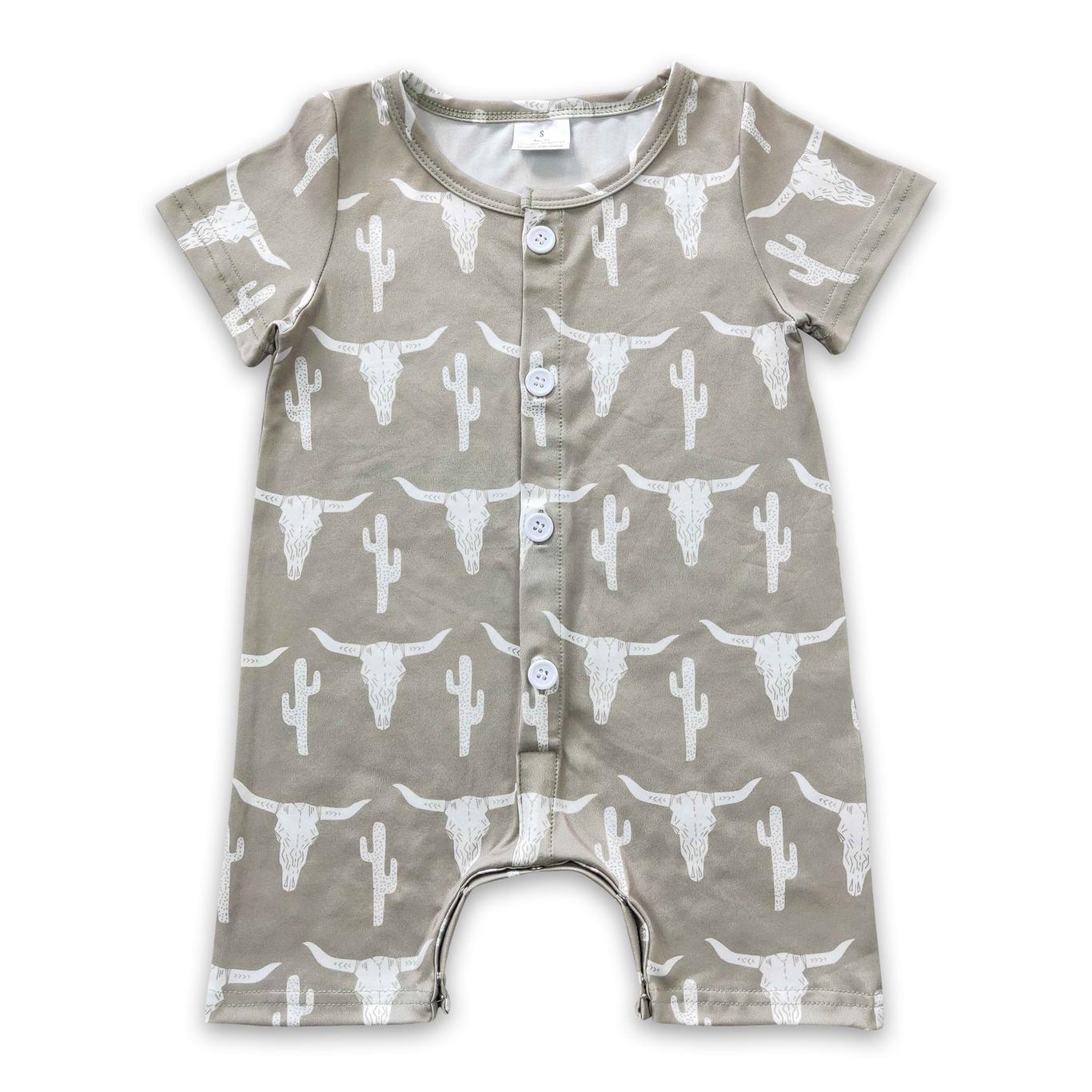 LONGHORN & CACTUS SHORT SLEEVE ROMPER - GREEN