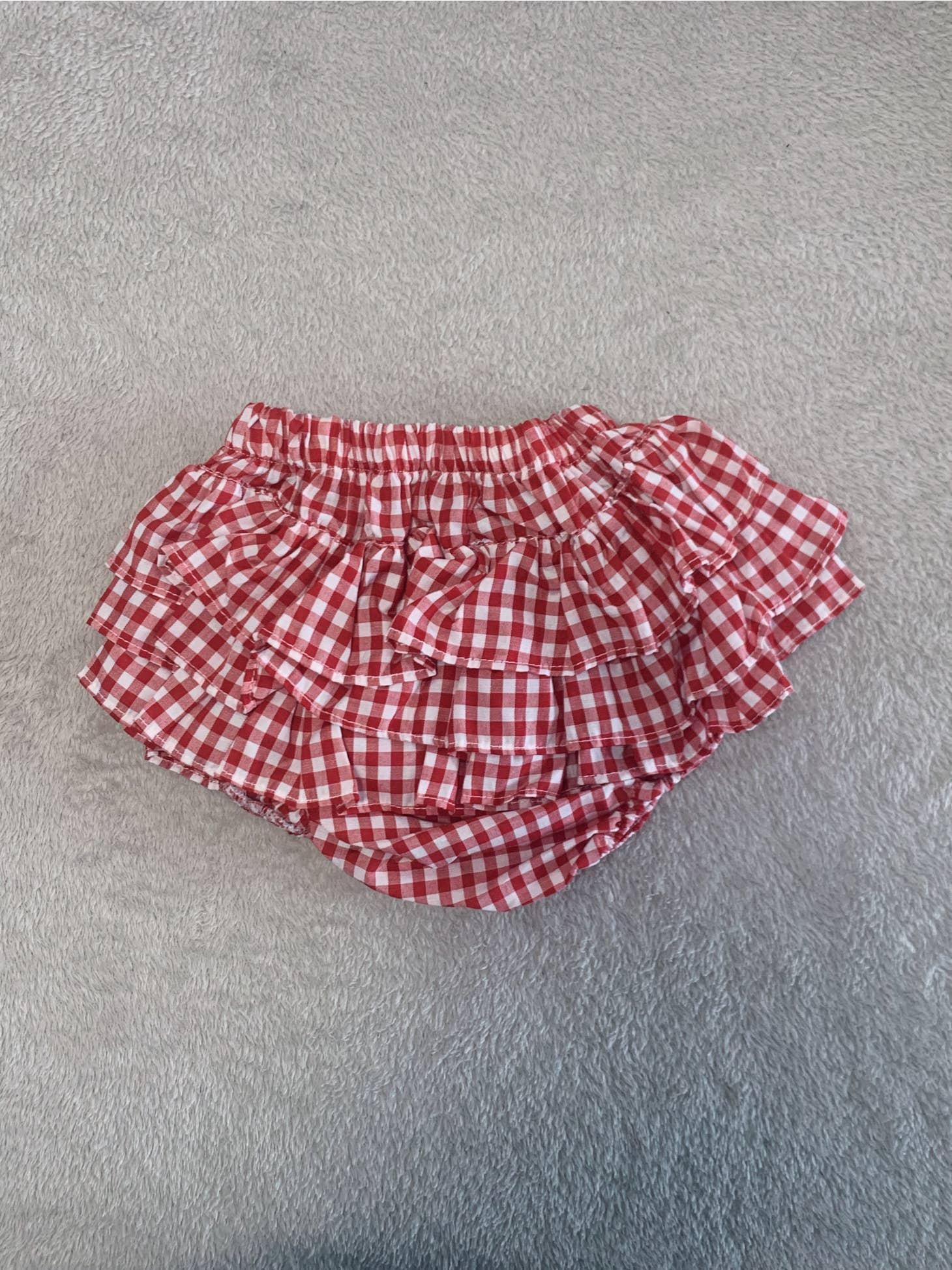 BABY RUFFLE BUMMIES - RED GINGHAM