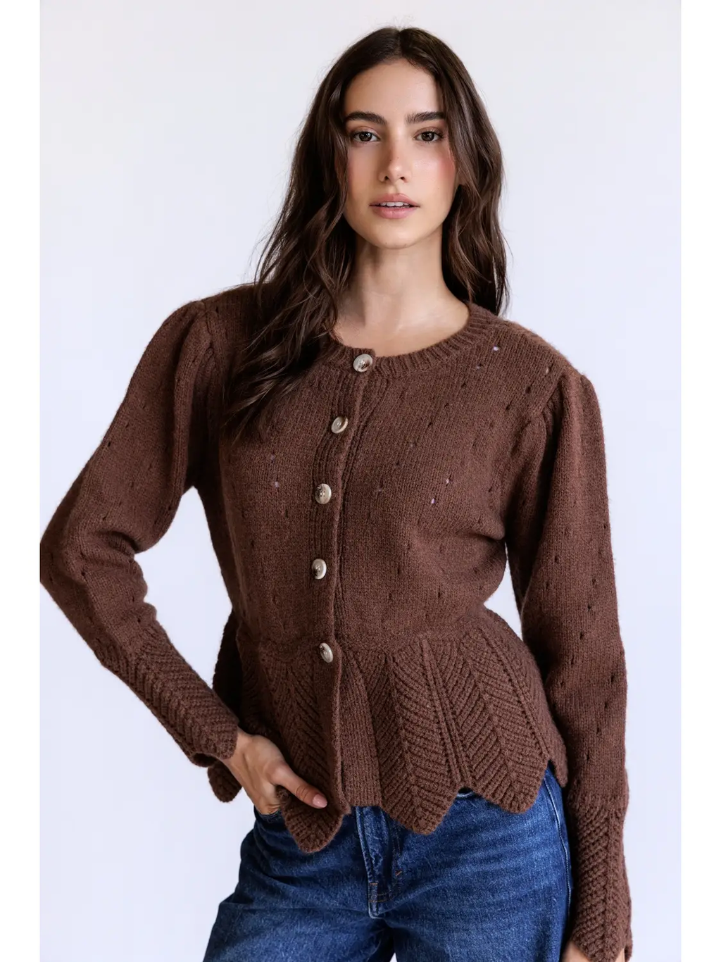 Scallop Trim Knit Cardigan