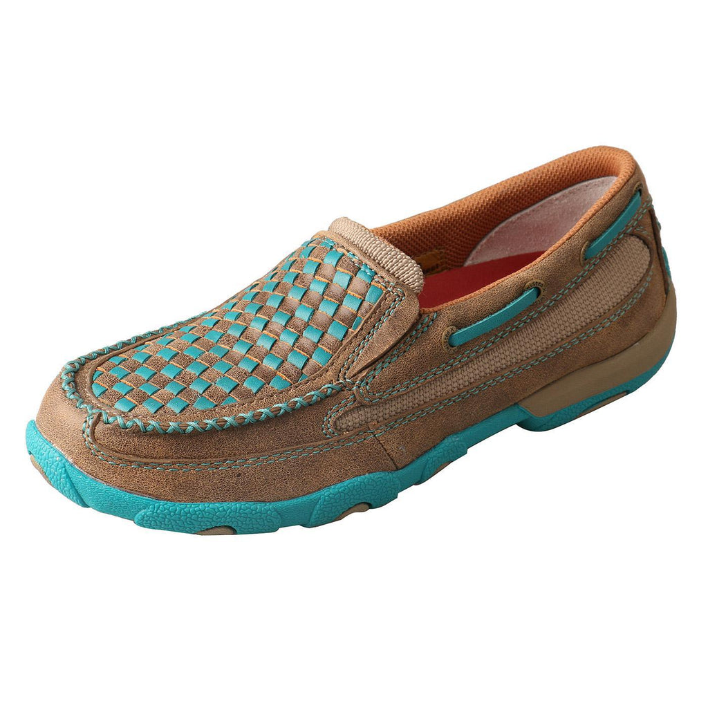 WOMENS SLIP ON DRIVING MOCCASINS - BOMBER/TURQUOISE WDMS006