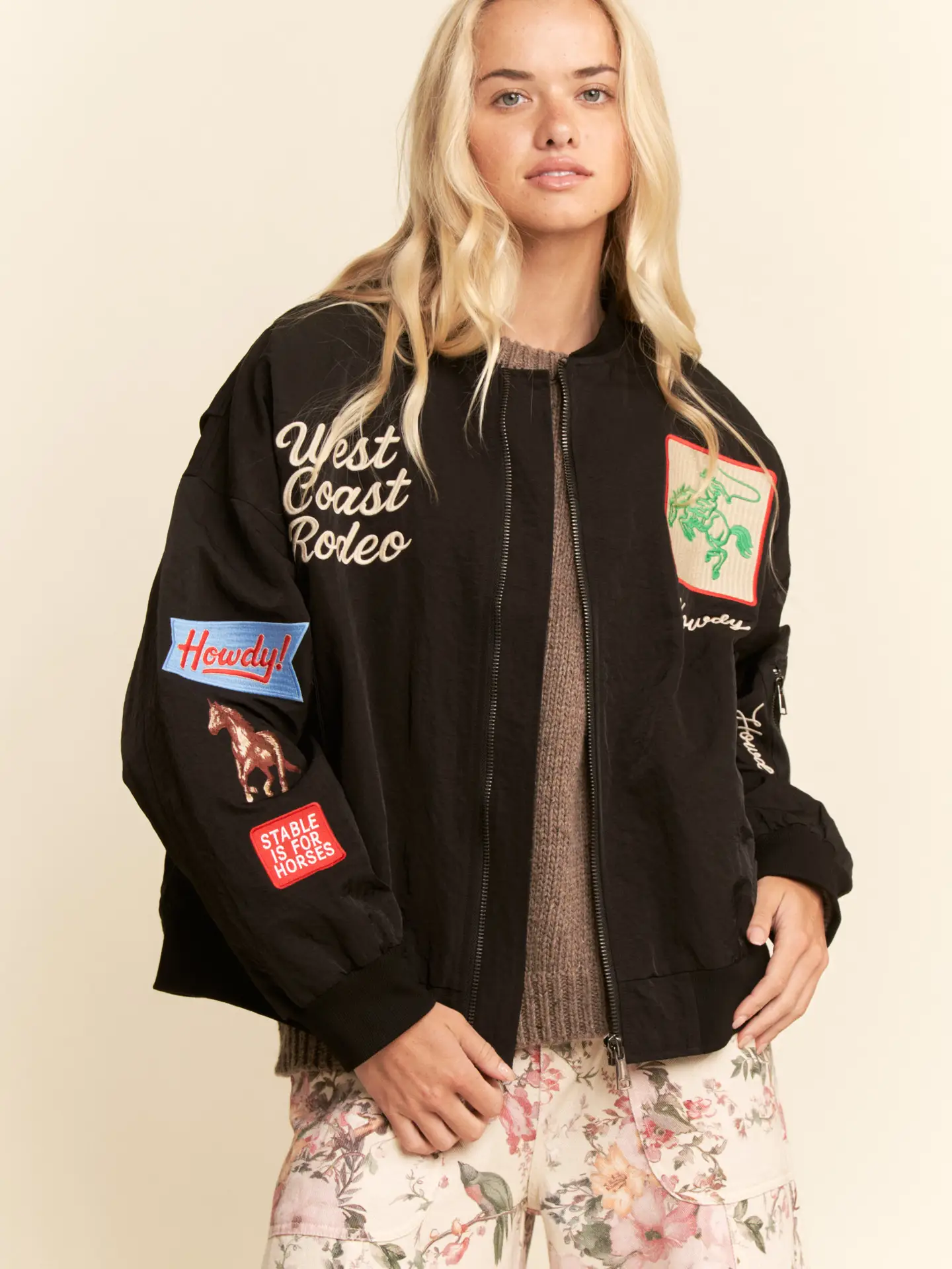 West Coast Rodeo Embroidered Bomber Jacket - BLACK