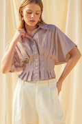 Stripe Button Front Shirts with Pleated Waist Detail