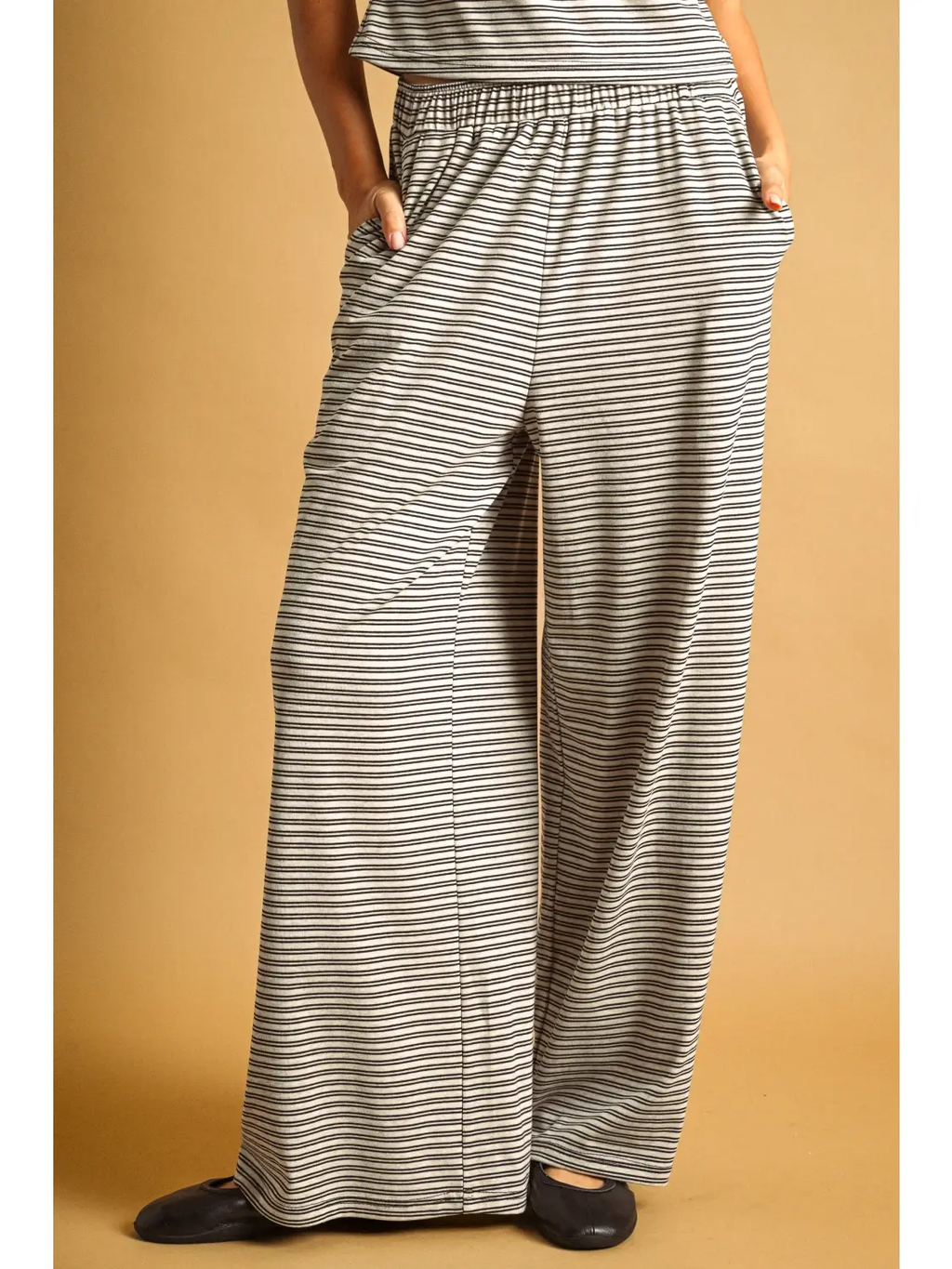 Double Striped Pattern Lounge Pants - STONE