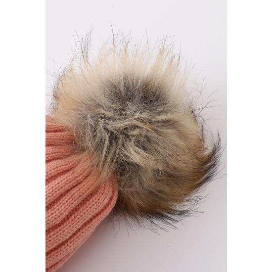 CORAL PINK KNIT POM POM BEANIE